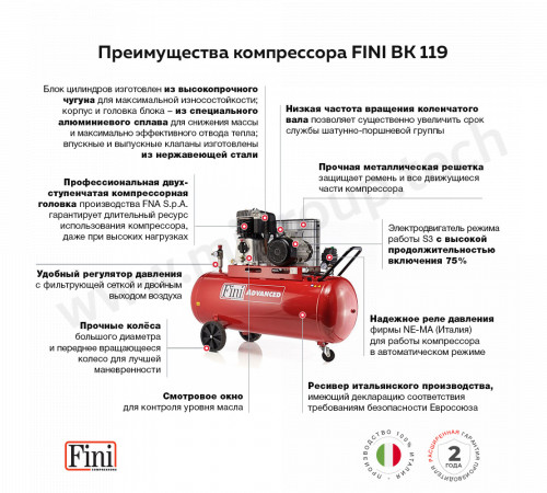 Поршневой компрессор с ременным приводом FINI BK-119-270-7.5