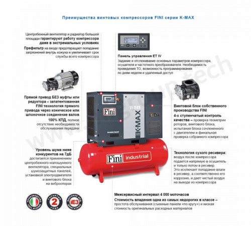 Винтовой компрессор на ресивере с осушителем, с частотником FINI K-MAX 7,5-10-270F ES VS