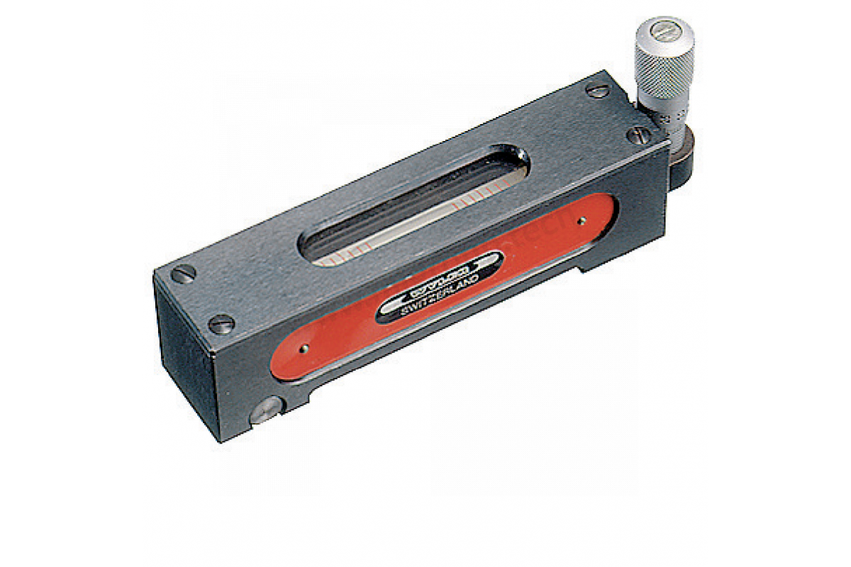 153-120-121-100 Micrometer Spirit Level 53, steel, flat,; grinded, anodised, 120mm, scale: 0,1 mm/m,; Micrometer screw with scale 0,02 mm,; wooden case;