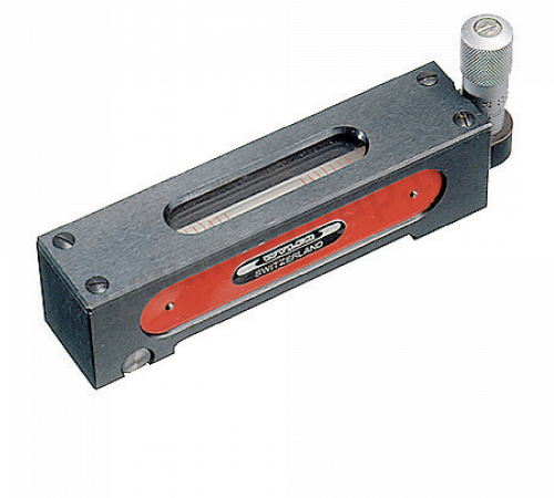 153-120-121-100 Micrometer Spirit Level 53, steel, flat,; grinded, anodised, 120mm, scale: 0,1 mm/m,; Micrometer screw with scale 0,02 mm,; wooden case;