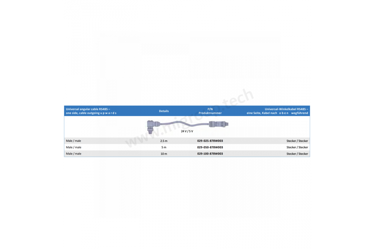 029-100-878W003 Кабель универсальный угловой RS485, 24В/5В, 10 м,; кабель, ведущий вверх в месте соединения